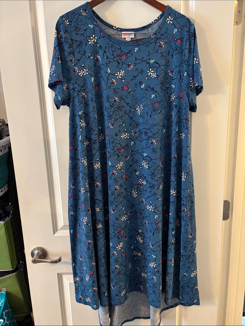 LuLaRoe Carly with Blue Floral and Winnie the Pooh Pattern